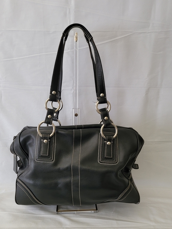 Coach Handbags - Coach Black Leather Shoulder Bag with Silver Ring Hardware